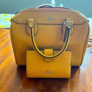 Coach Mini Bennett Mustard Yellow purse with matching mini wallet